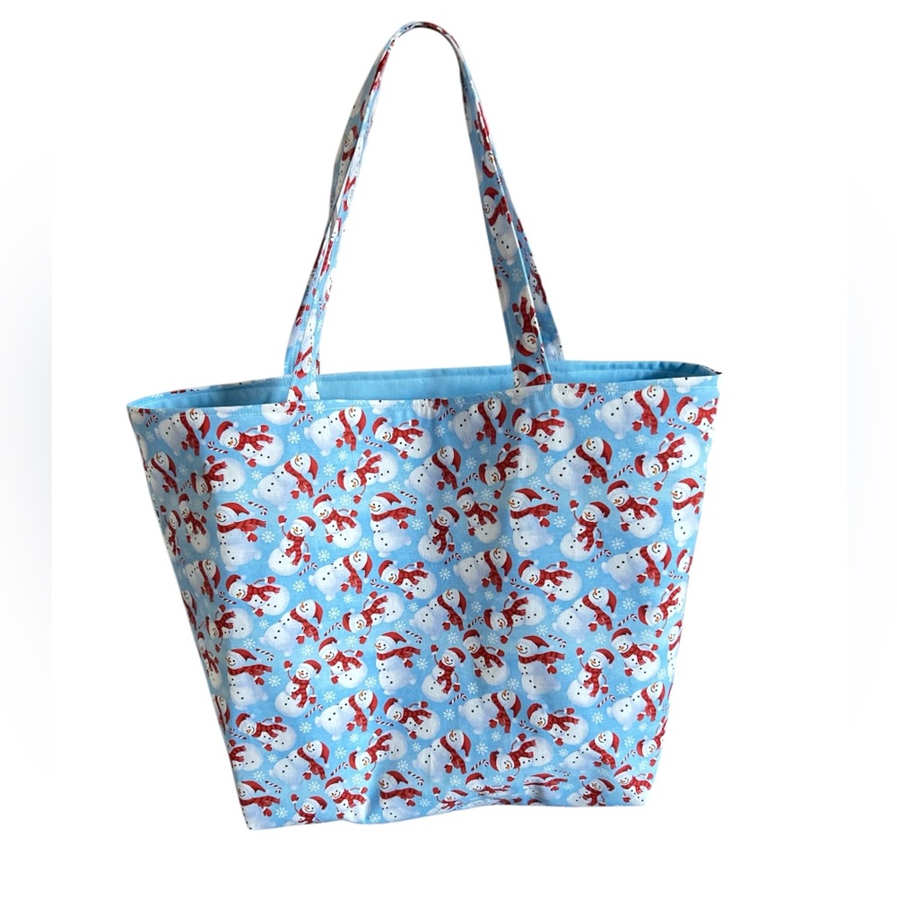 Hand Crafted Snowman Tote Bag Fabric All Purpose Carry All Shoulder Purse - Picture 3 of 9